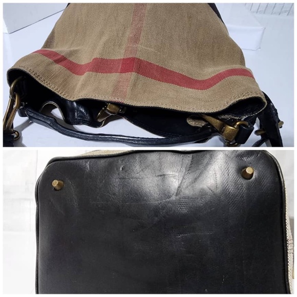 Authentic BURBERRY Canvas Mega Check Medium Ashby Hobo Saddle Bag Brown/Beige - Picture 7 of 14